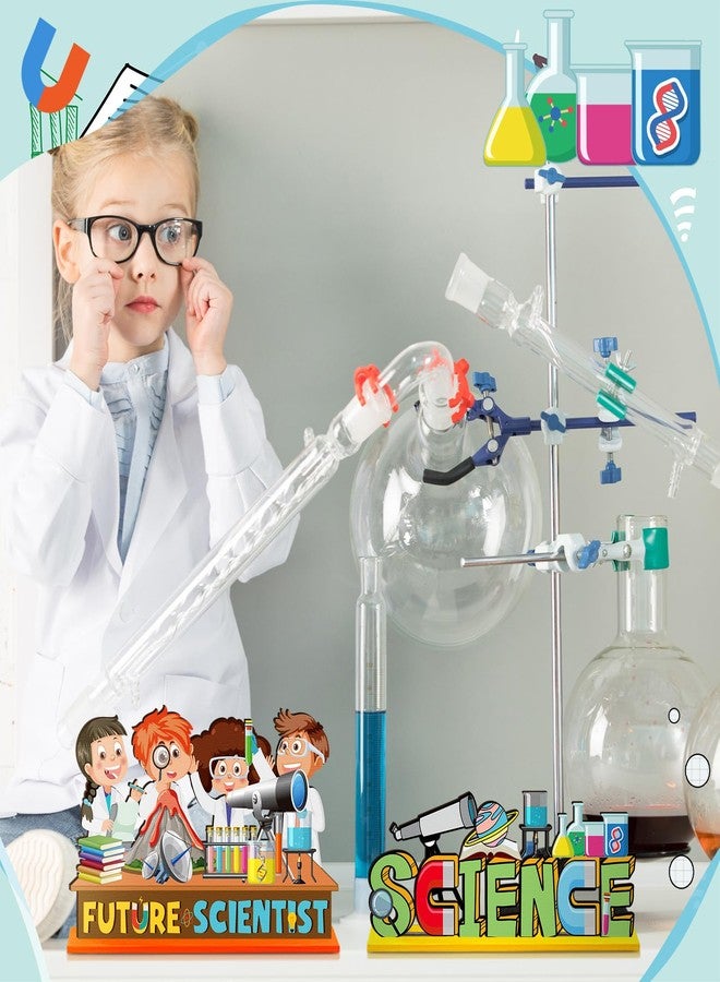 Quzzil 6 Pcs Back to School Science Party Decoration Science Theme Wooden Centerpiece First Day of School Table Toppers Lab Week Sign for Chemistry Physics Geography Biography Classroom Party Supplies - Image 3